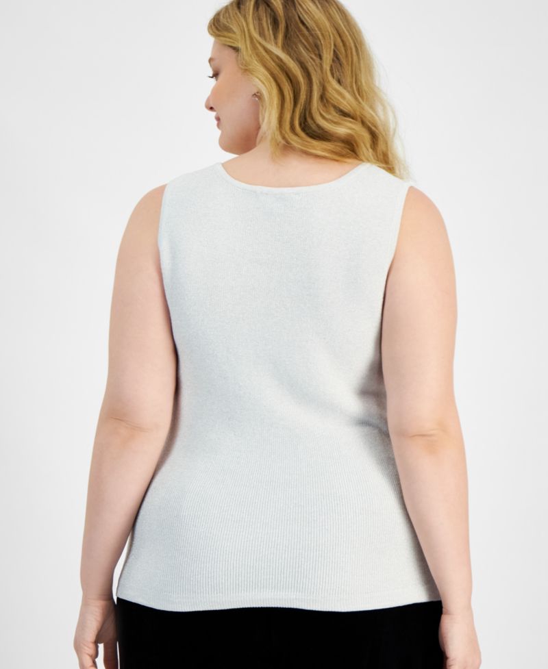 ASL Plus Size Metallic Rib-Knit Scoop-Neck Tank