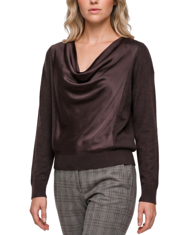 Women's Cowl Neck Satin Front Sweater