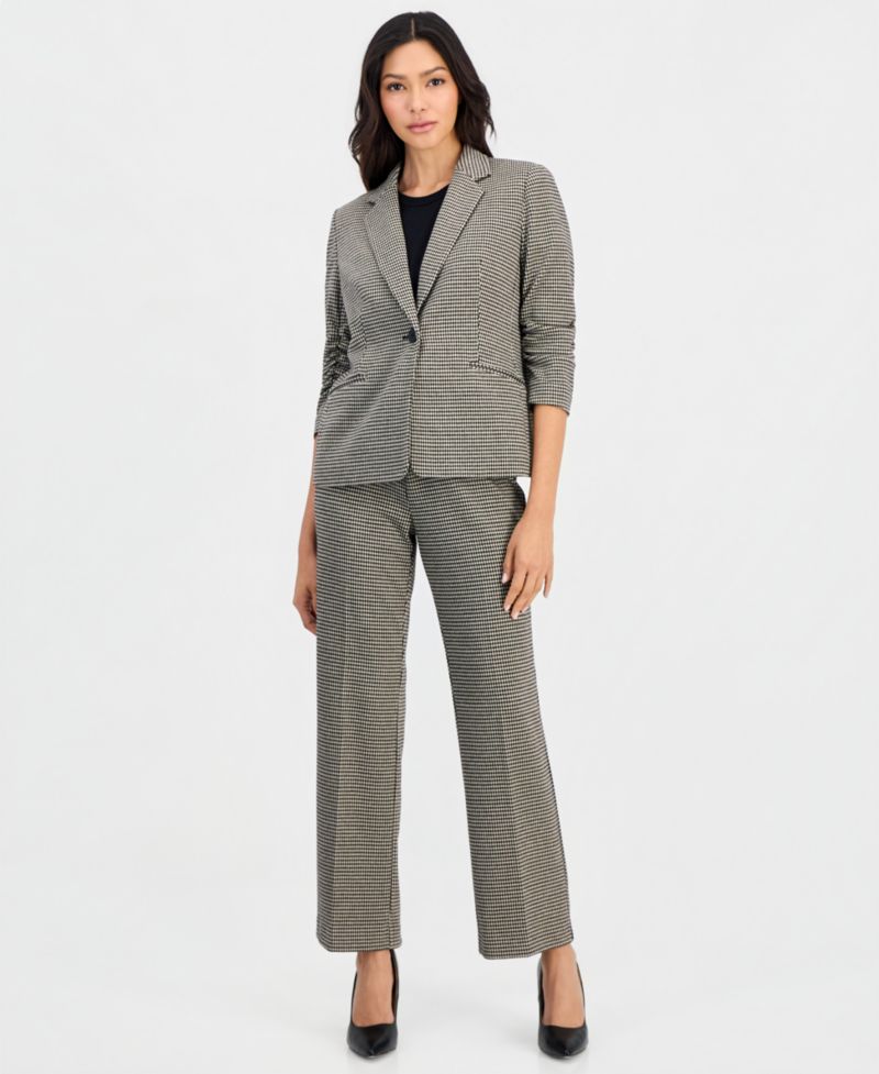 Petite Houndstooth Pull-On Mid-Rise Trouser, 28-1/2" Inseam