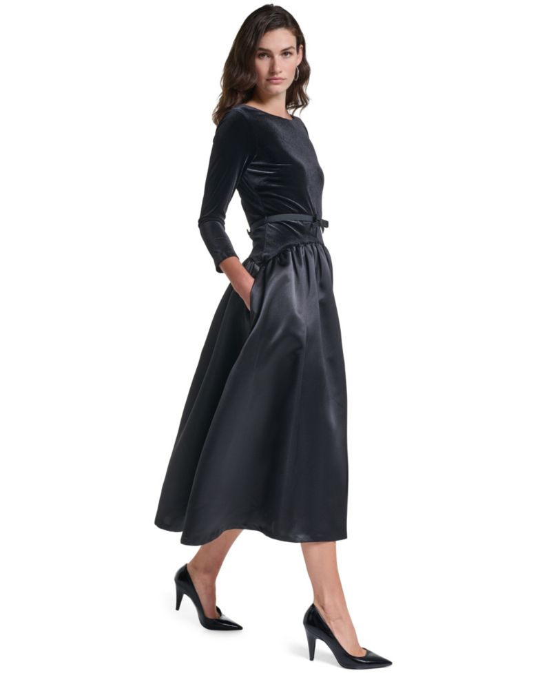 Women's Velvet Drop-Waist Midi Dress
