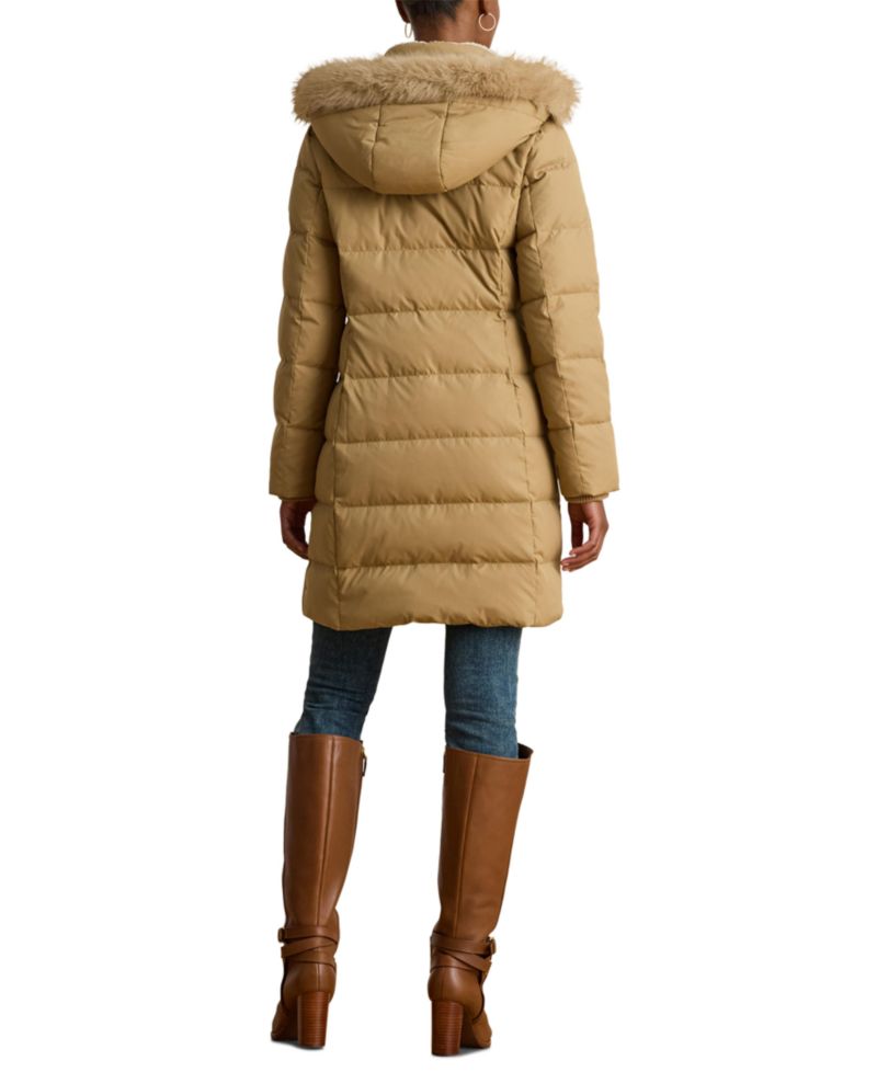Petite Faux-Fur-Trim Hooded Puffer Coat