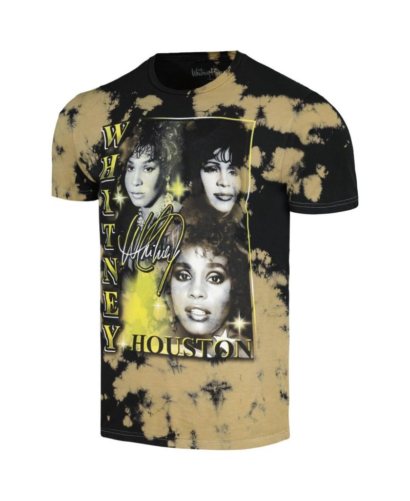Men's Black Whitney Houston Collage Washed Graphic T-Shirt
