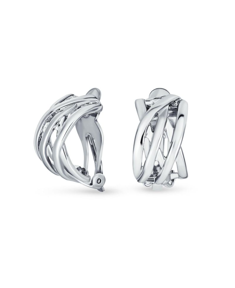 Classic Open Criss Cross Twist Wire Celtic Knot Weave Wide Half Hoop Clip On Earrings Non Pierced Ears