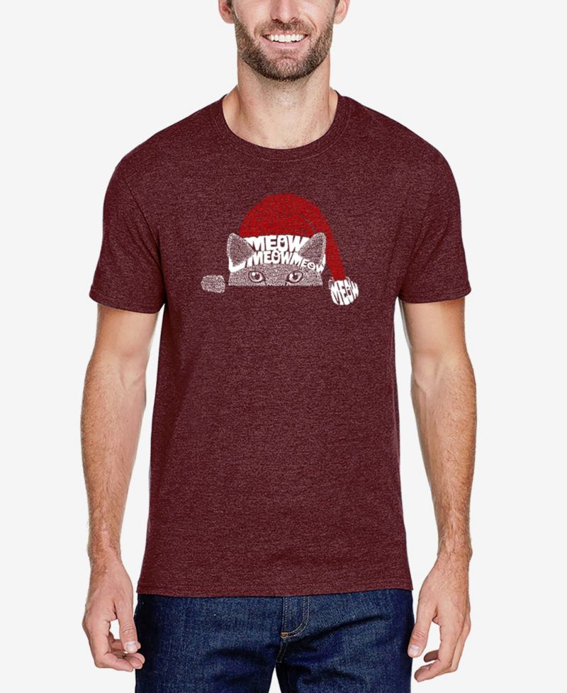 Men's Cotton/Poly Blend Word Art T-shirt - Christmas Cat