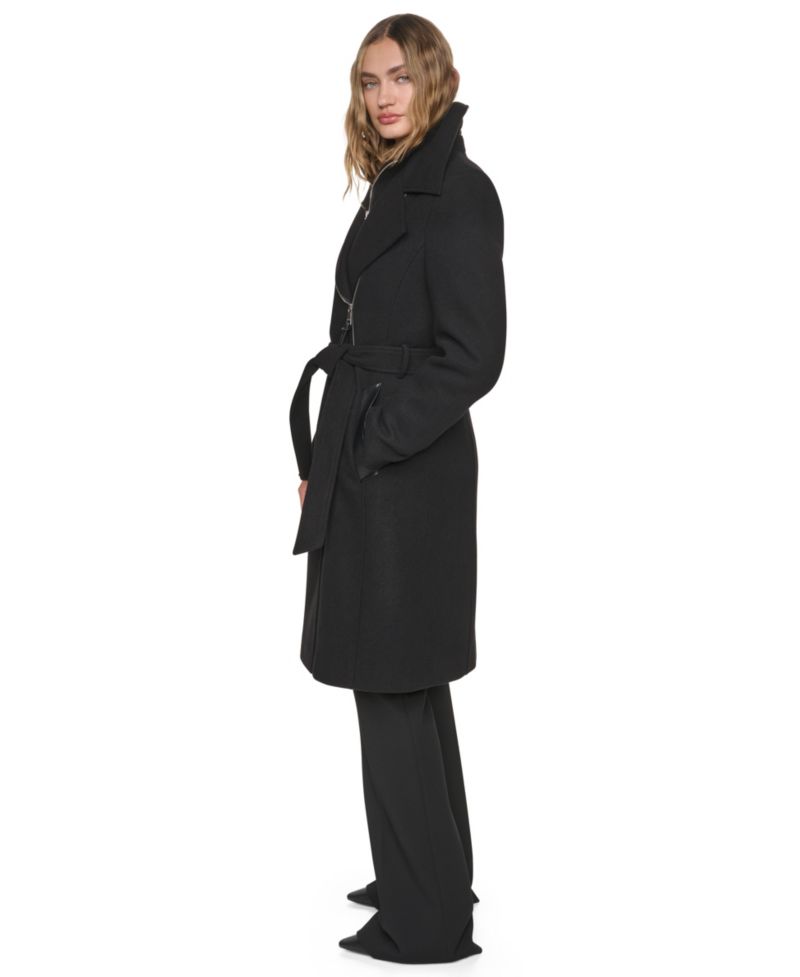 Women's Faux-Leather Trimmed Asymmetrical Wrap Coat