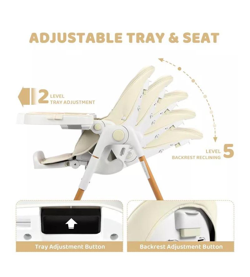 BabyKinder King Convertible Baby High Chair with Wood Grain Removable Double Tray and Easy Clean Design