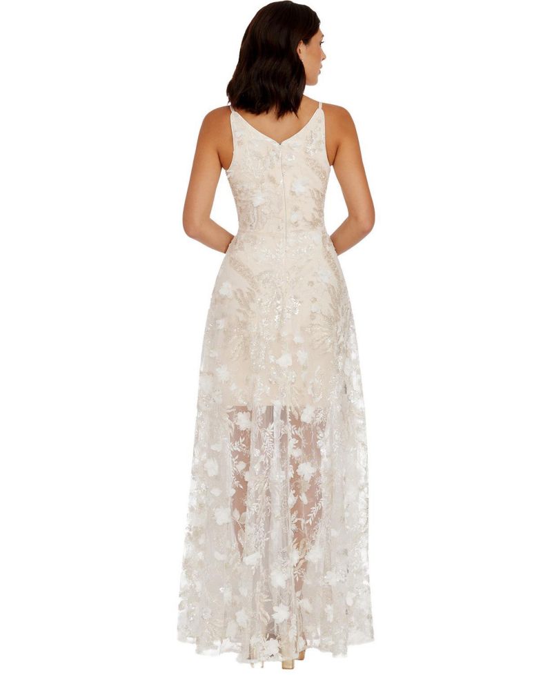Women's Sidney 3D Floral Embroidery and Sequin V-Neck Floor-Length Gown