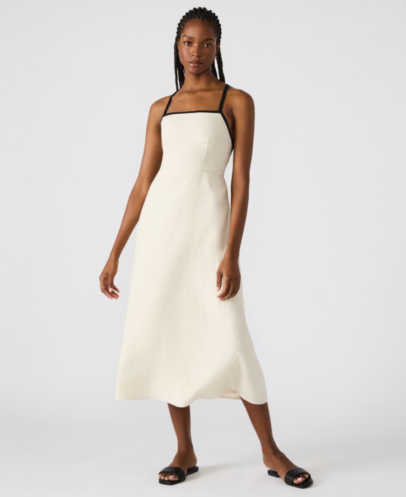 Women's Riyan Tipped Apron-Neck Linen Blend Midi Dress