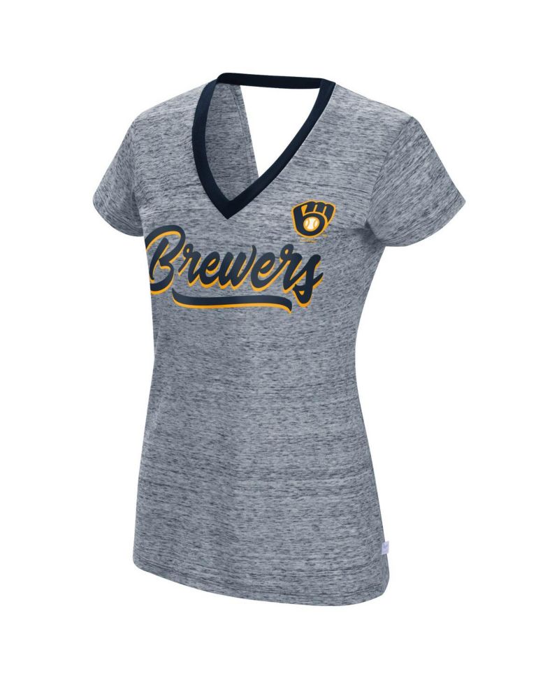 Women's Navy Milwaukee Brewers Halftime Back Wrap Top V-Neck T-shirt