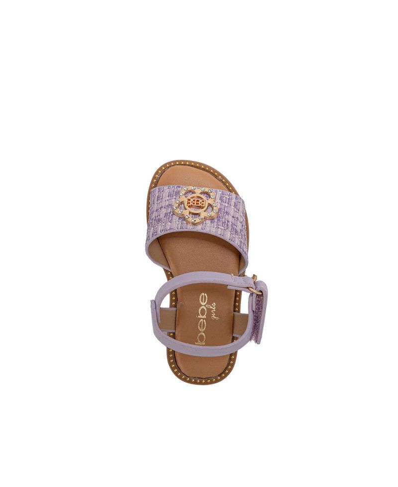 Little Girls Girl's Fashion Sandal with Flower Medallion and Hanging b Charm - Comfy Dressy Shoes