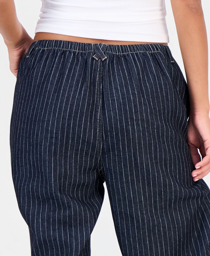 Juniors' Striped Wide-Leg Pull-On Jeans