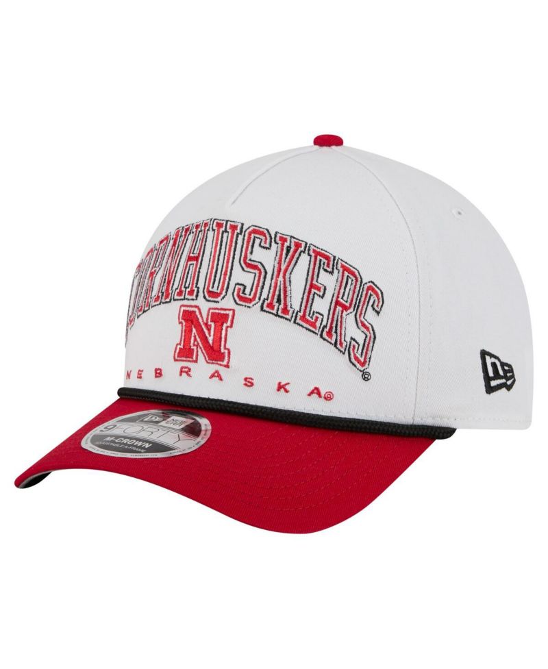 Men's White/Scarlet Nebraska Huskers Arch Two-Tone Rope 9FORTY A-Frame M-Crown Adjustable Hat