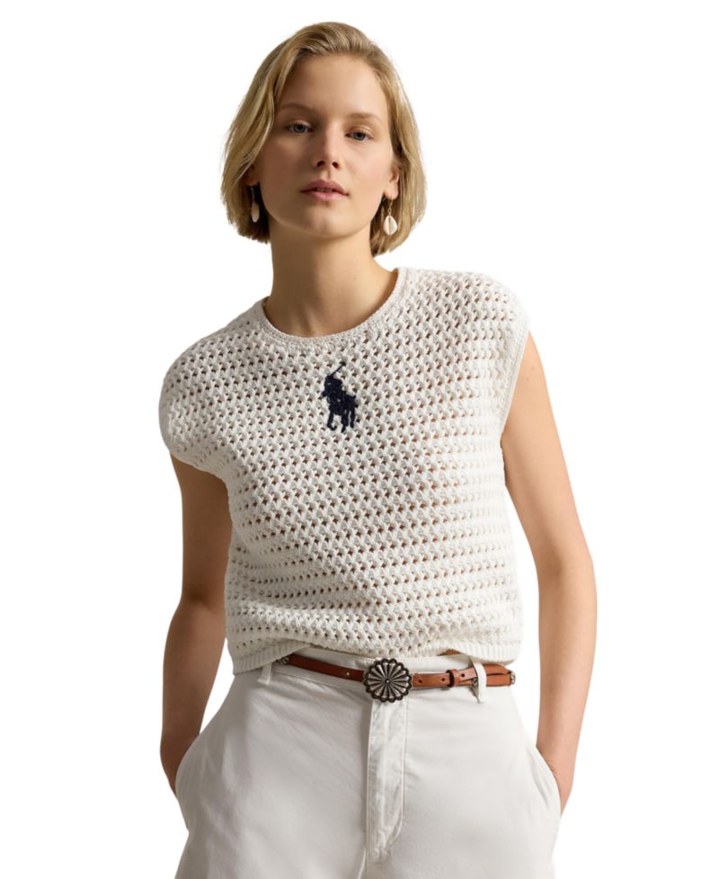 Women's Big Pony Crocheted Cotton Sweater