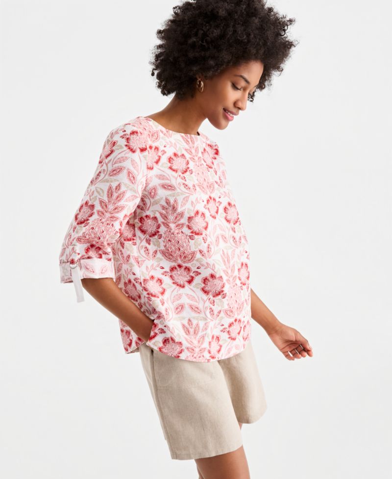 Petite 100% Linen Cuffed Top