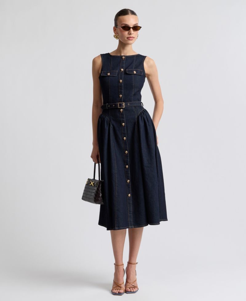 Women's Sleeveless Denim Midi Dress