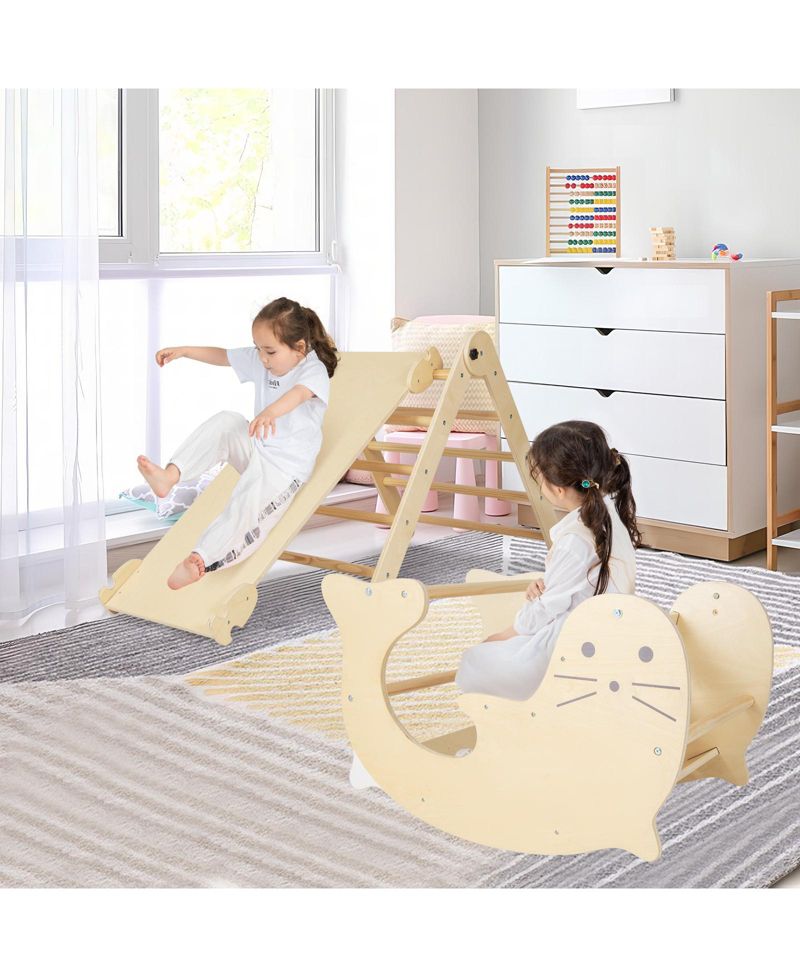 Ages 3+ 7-in-1 Height-Adjustable Indoor Climbing Gym with Reversible Ramp
