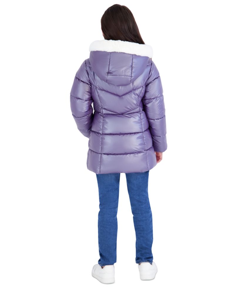 Girls' 5-16 Pearlized Stadium Length Long-Sleeve Jacket