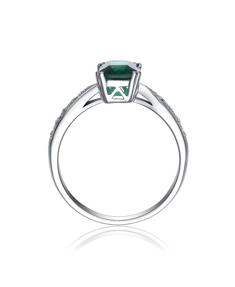 Sterling Silver White Gold Plated Green Cubic Zirconia Eternity Rectangle Band Ring