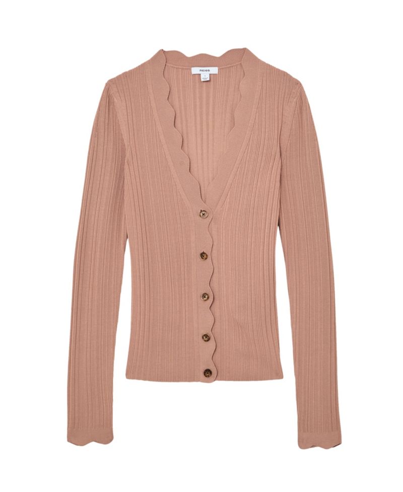 Women's Vinny Rib-Knit Scallop-Trim Cardigan