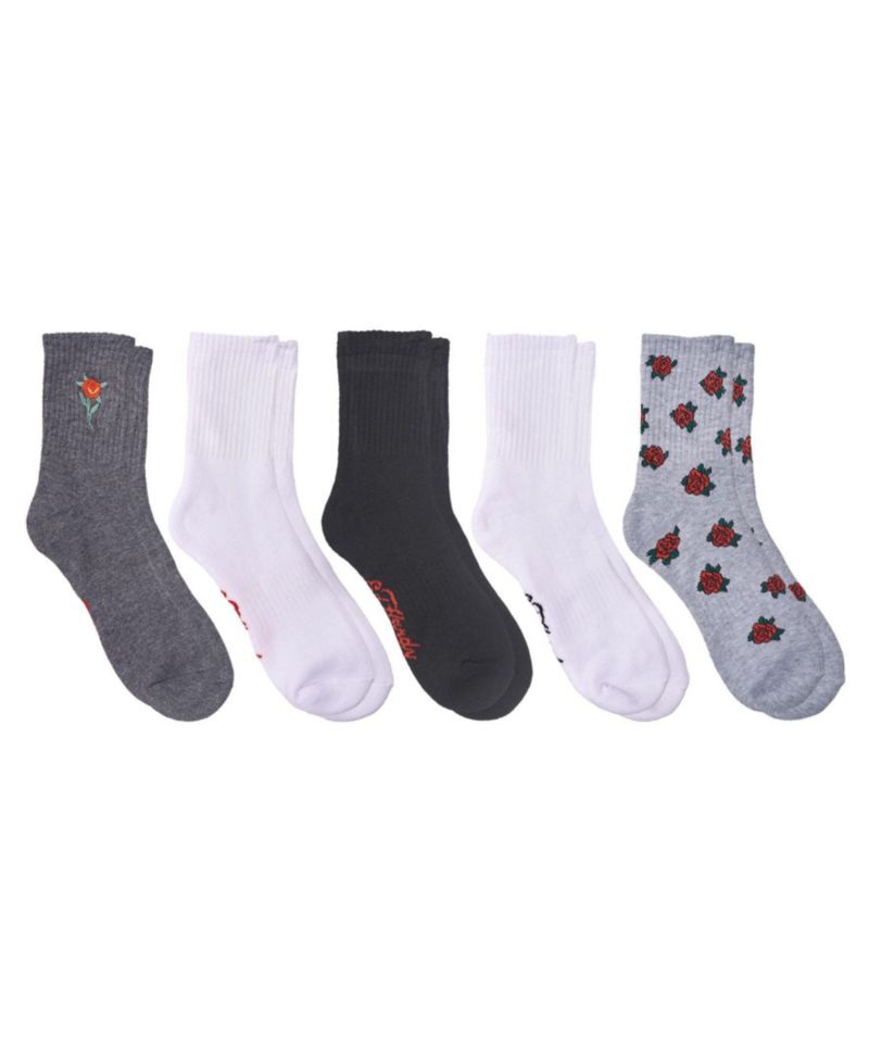 Women's Rose Print Full Cushion Crew Socks, 5-Pack