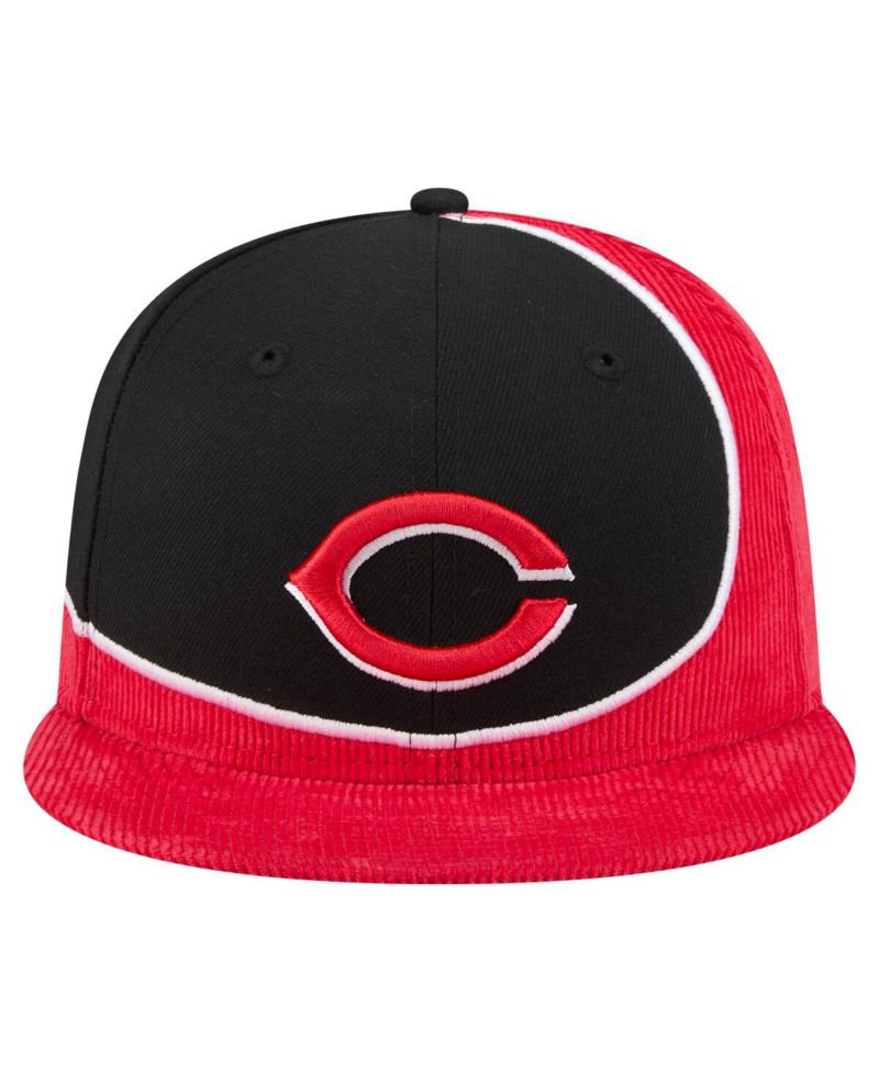 Men's Red/Black Cincinnati Reds Retro Split Corduroy Snapback Hat