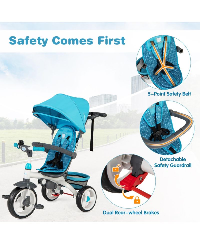 Toddler Tricycle Stroller 6-in-1 Push Trike w/ Removable 5-Position Canopy