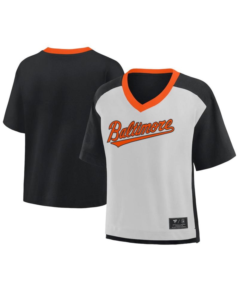 Women's Black/Graphite Baltimore Orioles Oversized Race to Win V-Neck T-Shirt