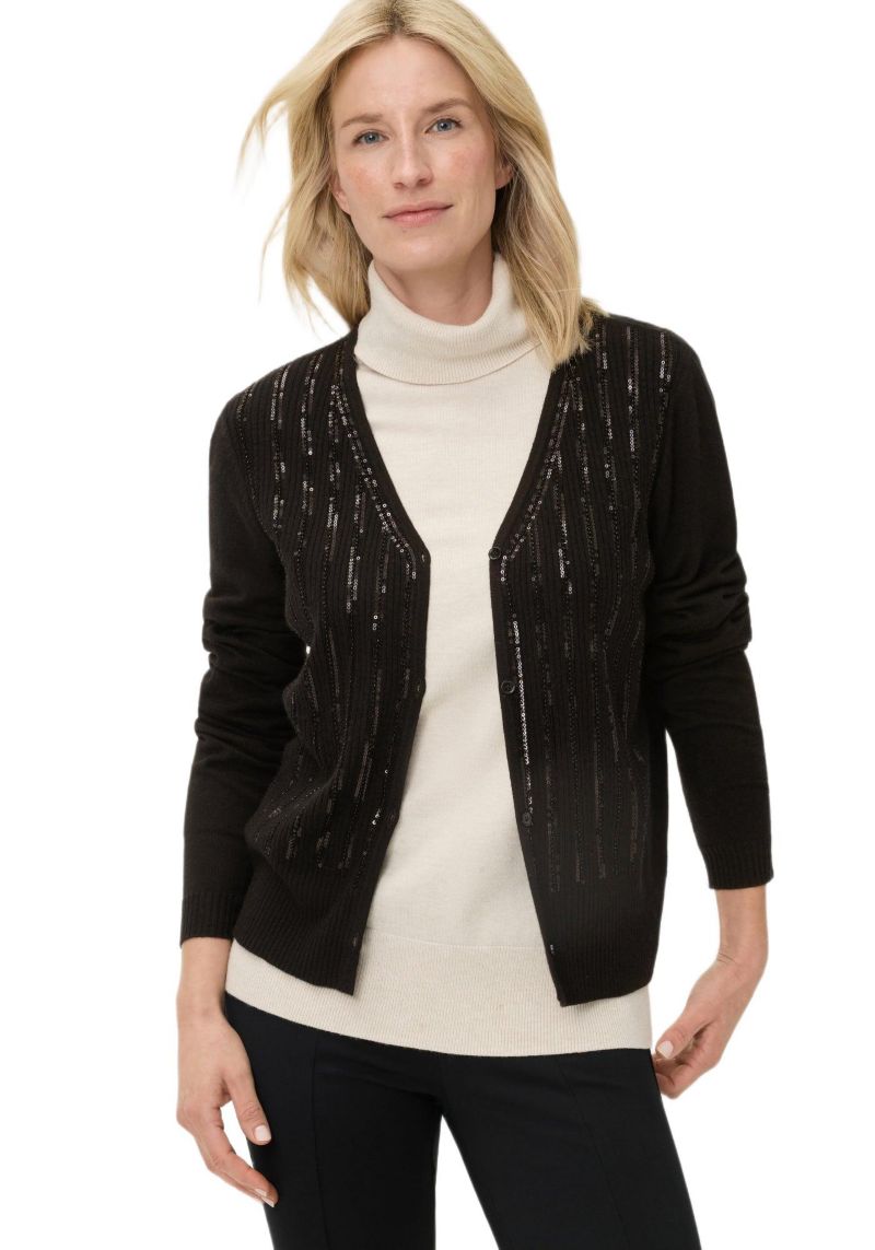 Women's Rib Knit Cardigan with Sequin Detail Sweater