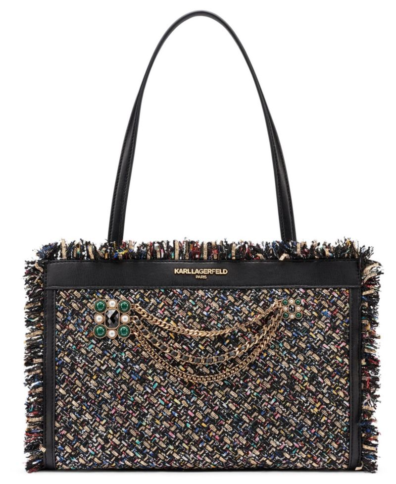 Jade Tweed Shopper Top Handle Tote Handbag