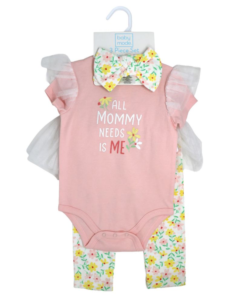 Baby Girls' Short-Sleeve Bodysuit, Pant and Headband, 3-Piece Set