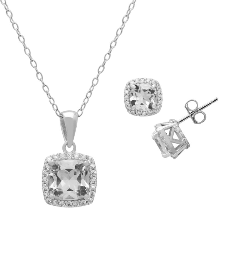 Lab-Grown White Sapphire Pendant Necklace & Matching Earrings (4-1/8 ct. t.w.) in Sterling Silver, 2-Piece Set
