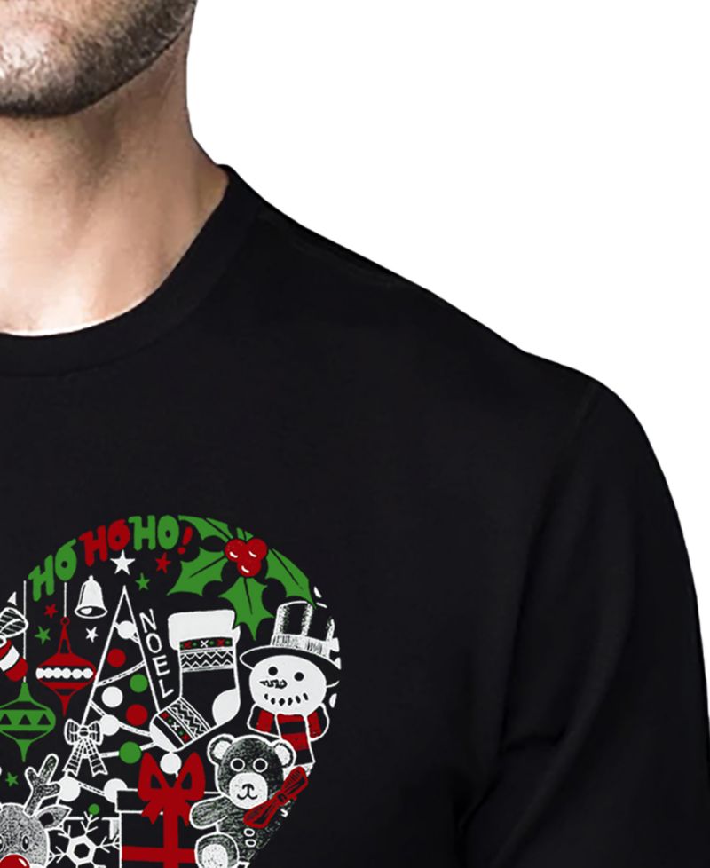 Men's Christmas Themed Heart Word Art Cotton and Polyester Blend T-Shirt