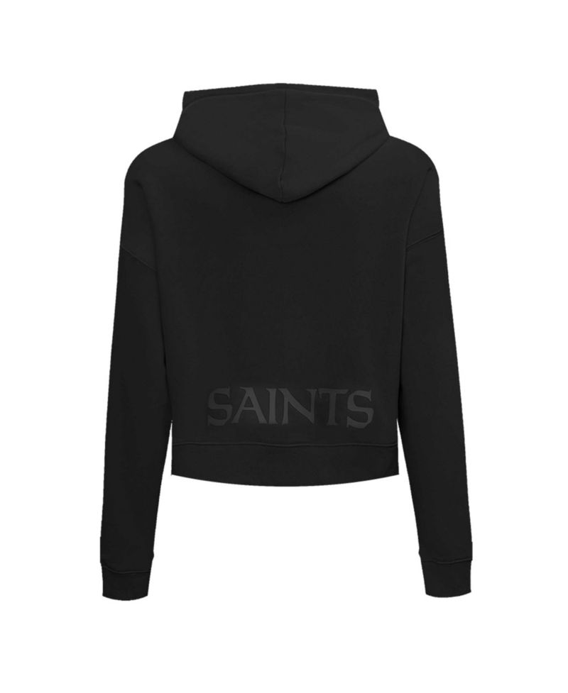 Women's Black New Orleans Saints Jeweled Cropped Pullover Hoodie