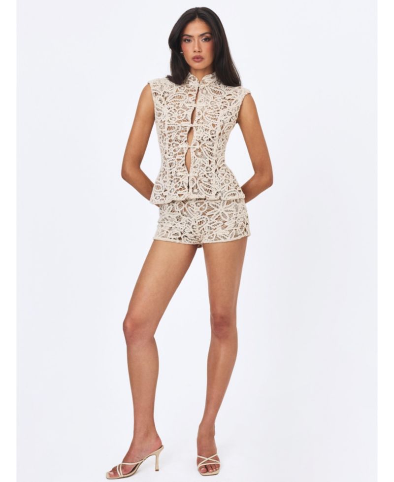 Women's Rosetta Crochet Mandarin-Collar Sleeveless Top