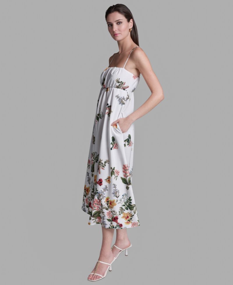 Women's Floral Print Square Neck Midi Dress