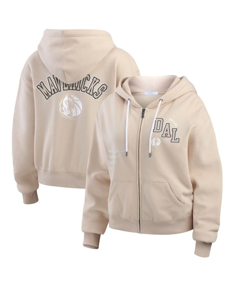 Women's Tan Dallas Mavericks Tonal Felt Patch Full-Zip Hoodie