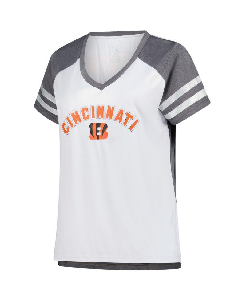 Women's Joe Burrow White Cincinnati Bengals Plus Size Bling Raglan V-Neck T-Shirt