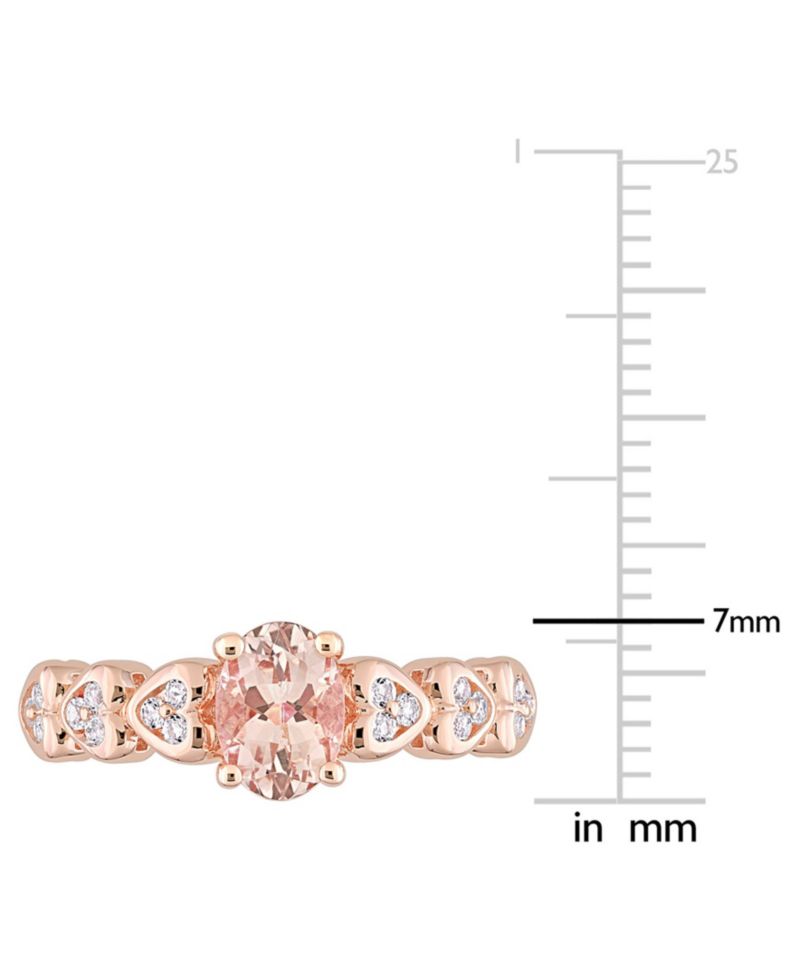 Morganite (3/4 ct. t.w.) and White Topaz (1/6 ct. t.w.) Rose Gold Plated Silver, Oval Heart Ring