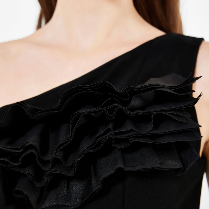 Women's Organza Ruffle Detail Mermaid Crepe Gown