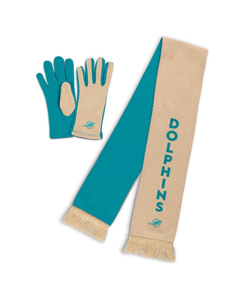 Women's Miami Dolphins Tonal Microcheck Scarf Glove Set