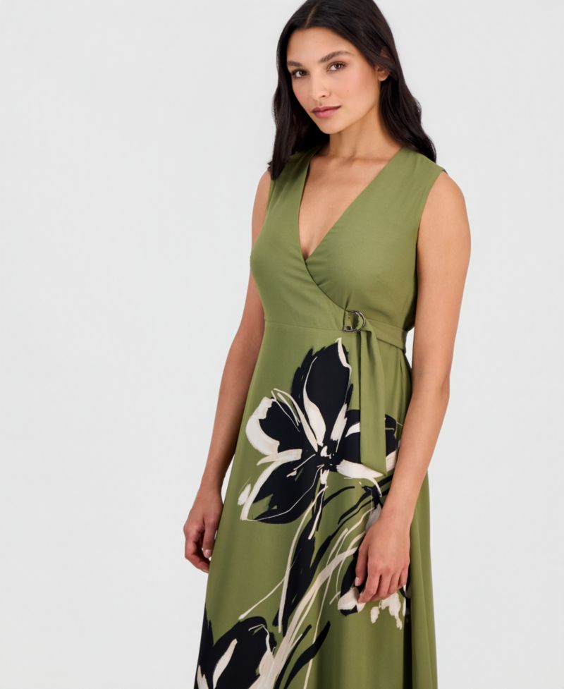 Petite Faux-Wrap A-Line Midi Dress