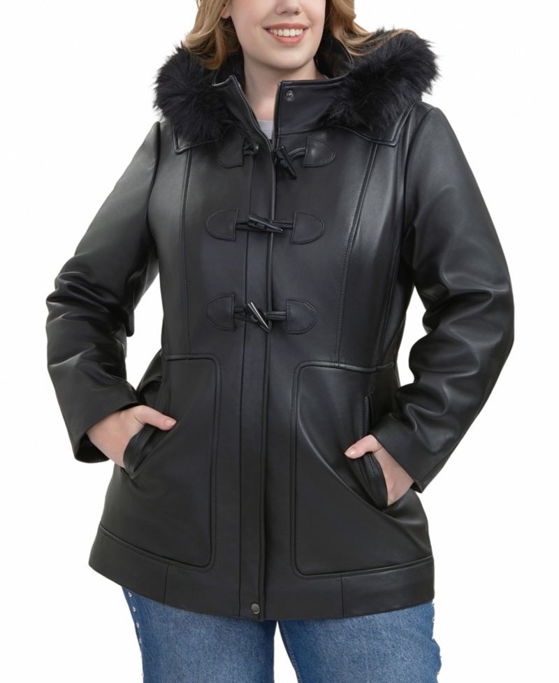 Plus Size Flora Leather Toggle Coat