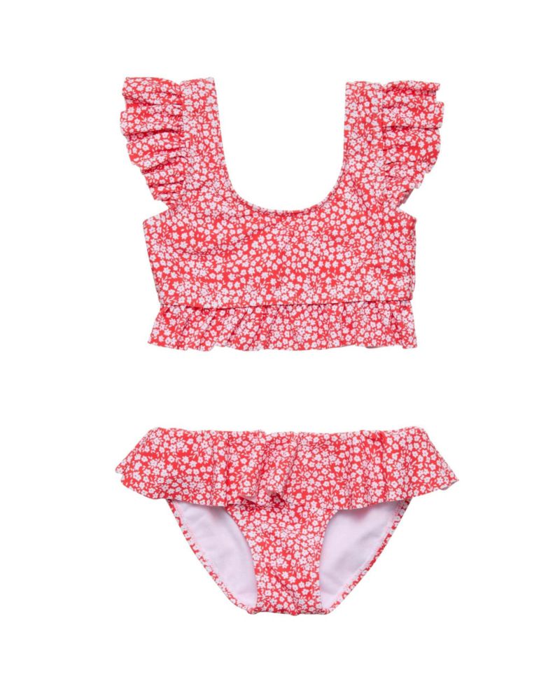 Little Girls Ditsy Bloom Frilled Crop Bikini