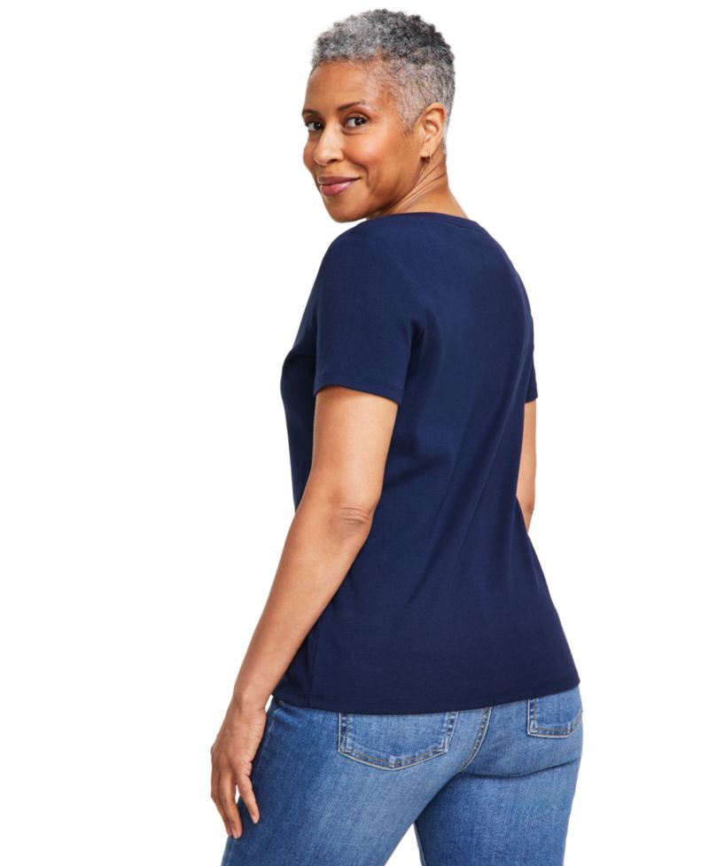 Women's Short-Sleeve Cotton Henley Top