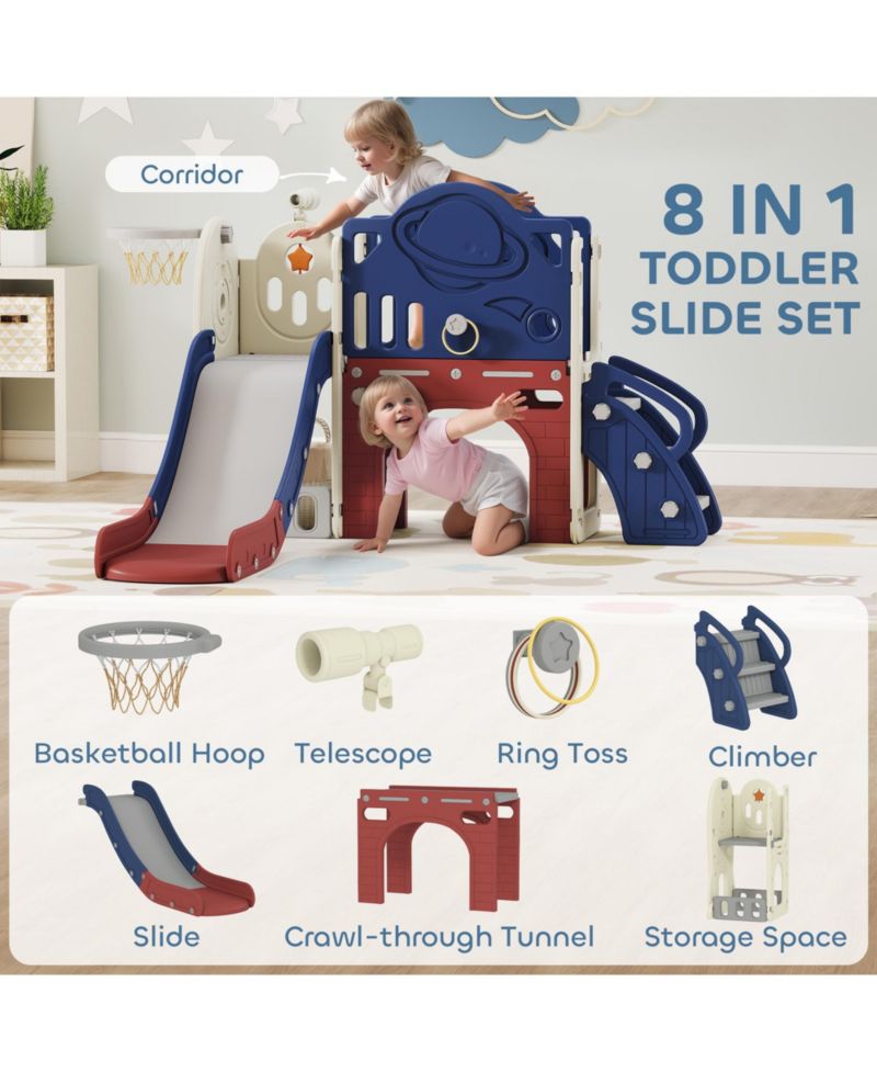 8 in 1 Toddler Slide Set for Kids Ages 1-6 Indoor Outdoor Playground