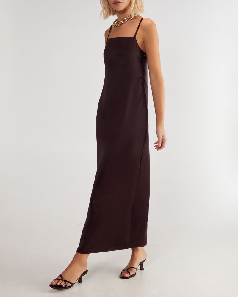 Women's Satin Square Neck Maxi Slip Dress
