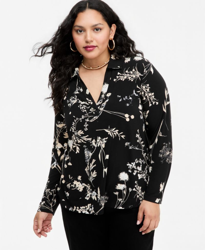 Plus Size Johnny-Collar Top