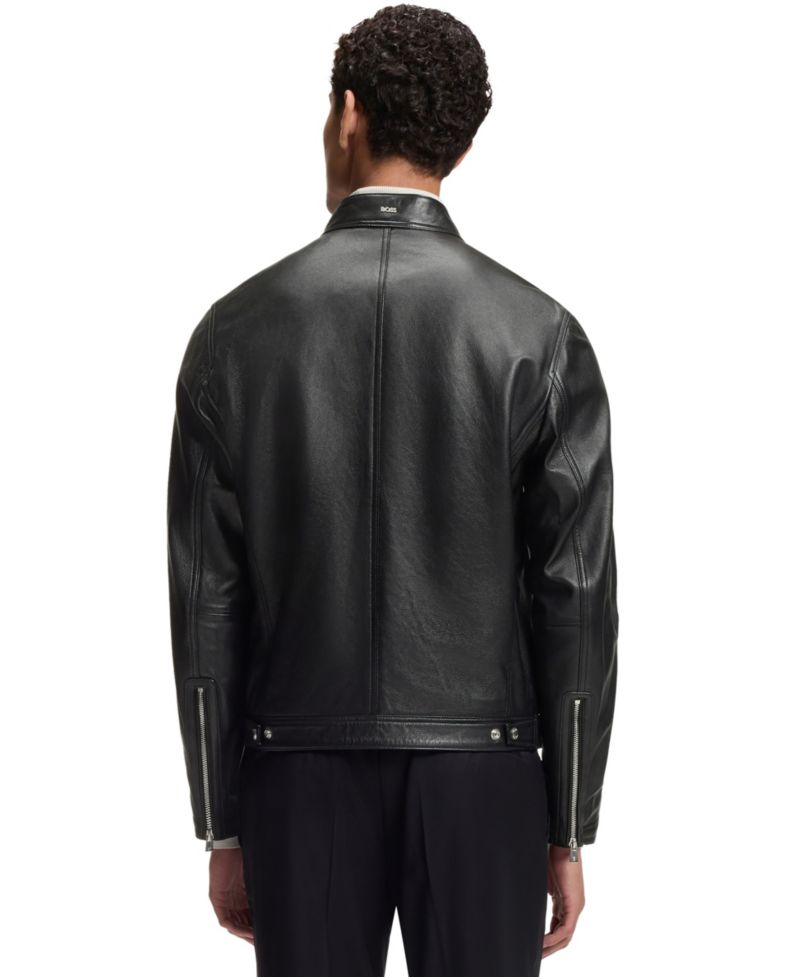 BOSS by Men's Grained-Leather Regular-Fit Motorcycle Jacket