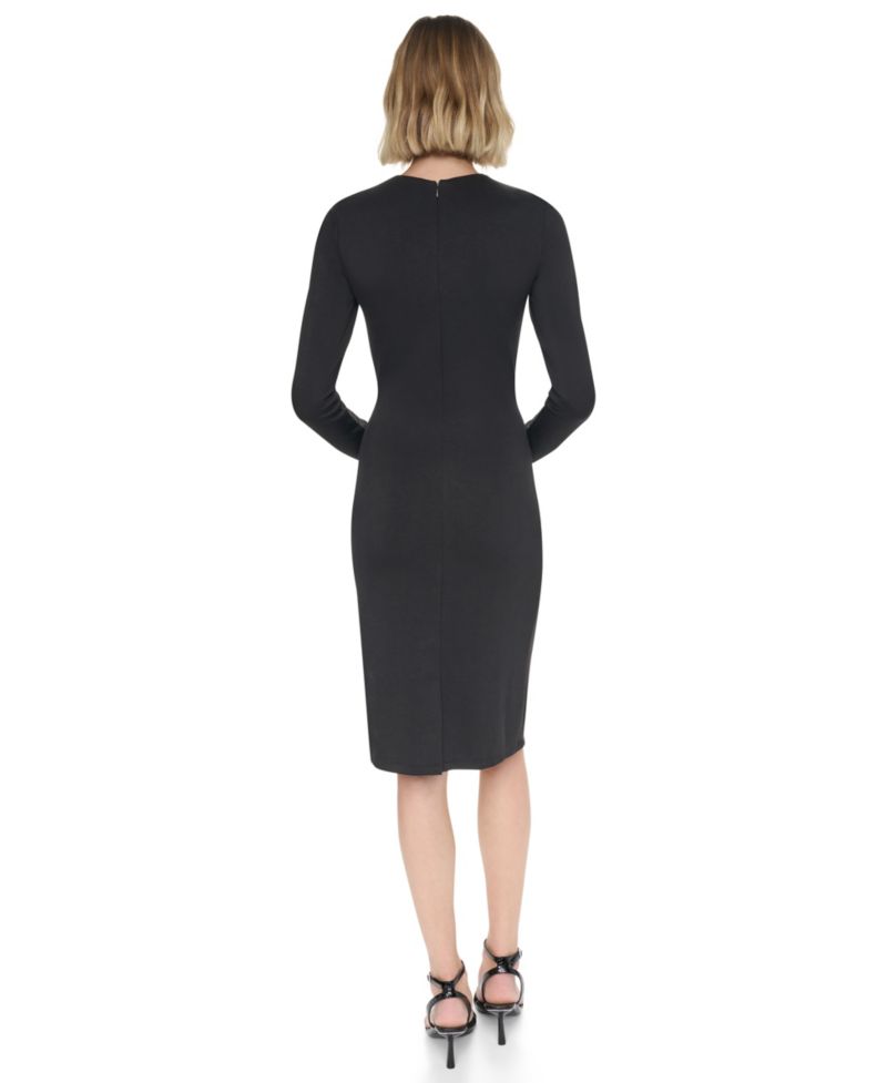 Women's Long-Sleeve Knot Front Midi Dress