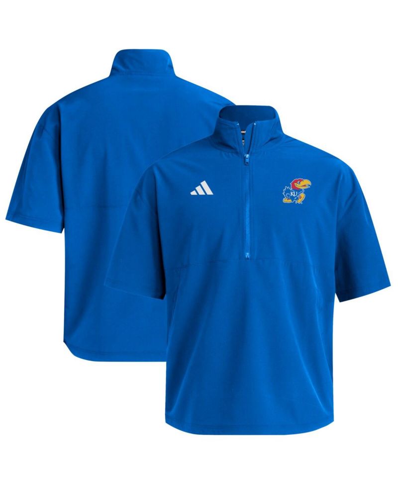 Men's Royal Kansas Jayhawks Woven Quarter-Zip Short Sleeve Pullover Hoodie